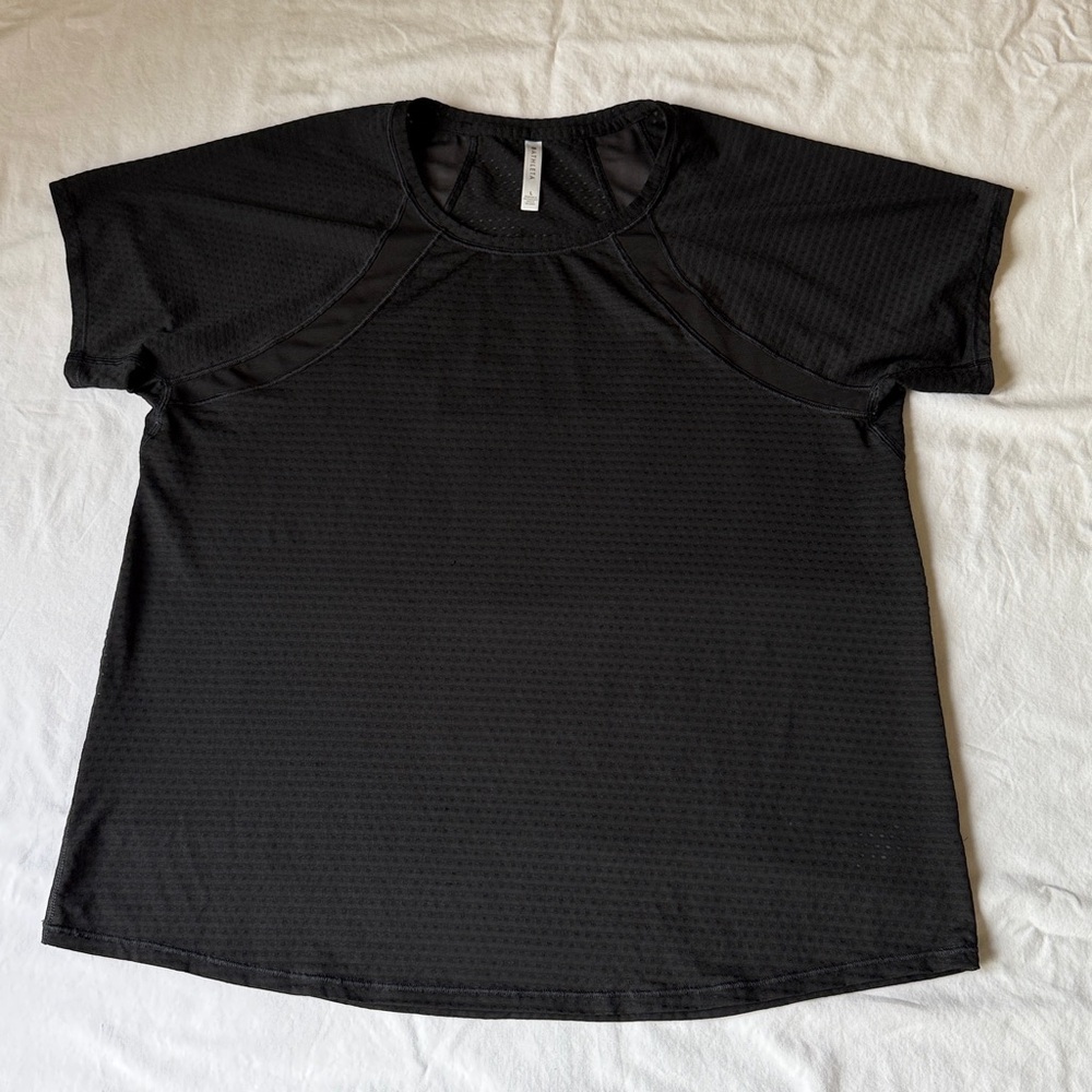 Athleta Black Mesh Detail Short Sleeve Top